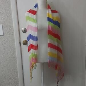 Talbots Linen Scarf Fabric Material Sewing Crafts Spring Summer Costal Rainbow